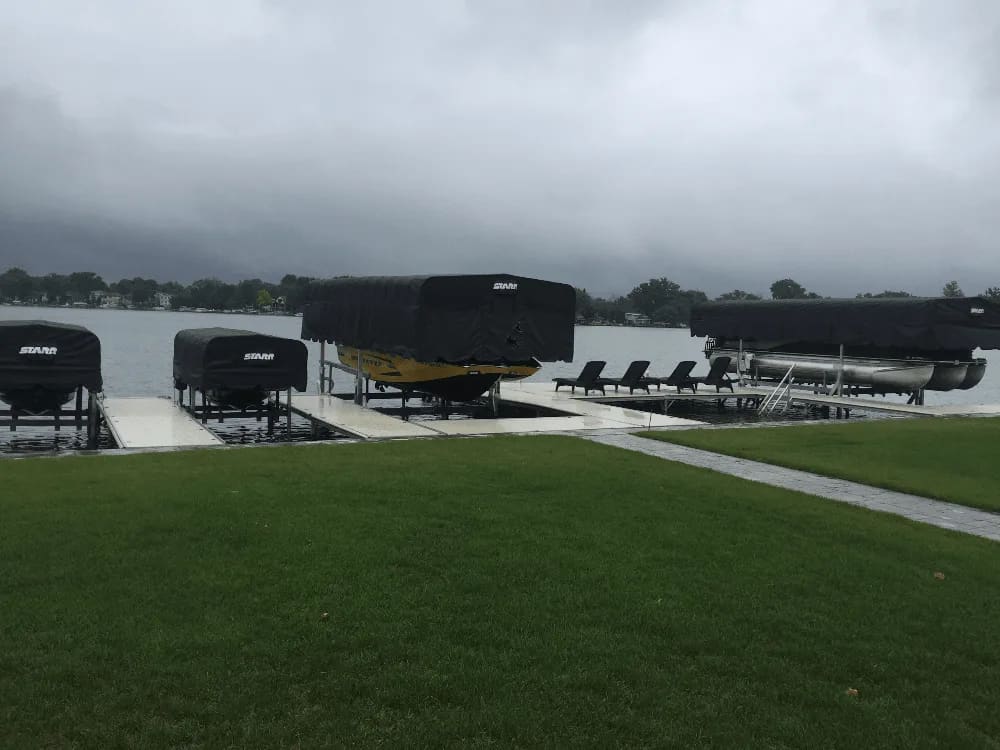 Heavy-gauge aluminum boat lift on a Michigan lake